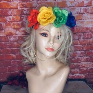 Boho Rainbow Retro Floral Rose Crown